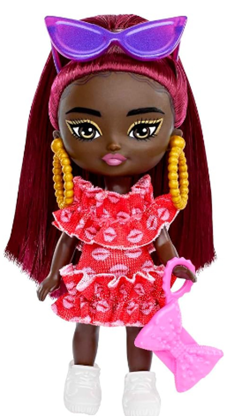 Barbie Extra Mini Minis Doll with Burgundy Hair Lip Dress  NWT